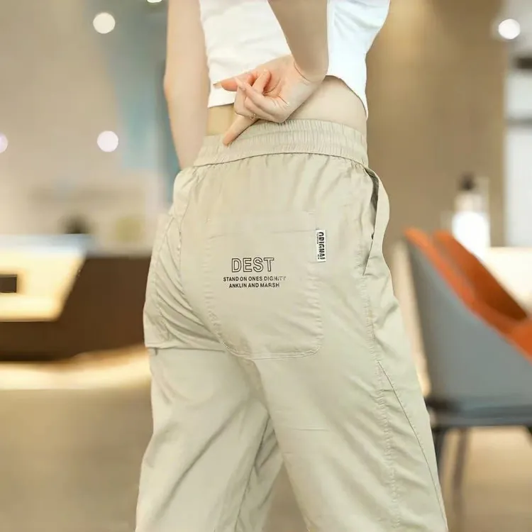 高档男士休闲裤夏季新款2025束脚工装裤宽松潮牌百搭九分运动男裤