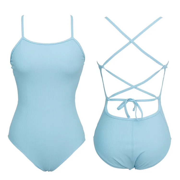 新款系带美背女士修身显瘦速干专业训练连体三角泳衣无袖红色紧身