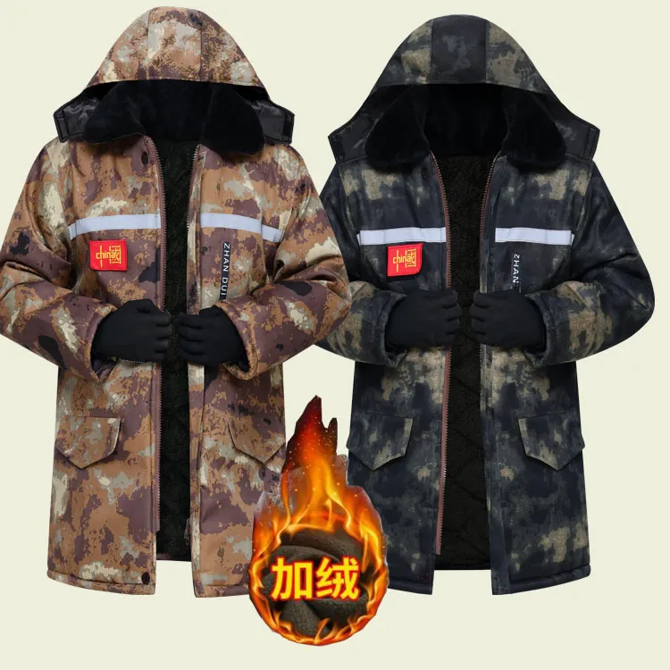 冬季迷彩棉衣男加绒加厚中长款棉袄防寒保暖棉袄劳保棉服