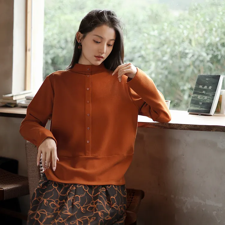 休闲女装冬季新款天丝暖姜绒卫衣女保暖半高领打底衫设计感上衣