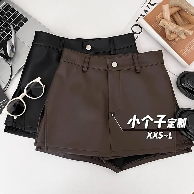 美式辣妹爆款PU皮半身裙裤秋冬新款高腰显瘦开叉时尚气质半身短裙
