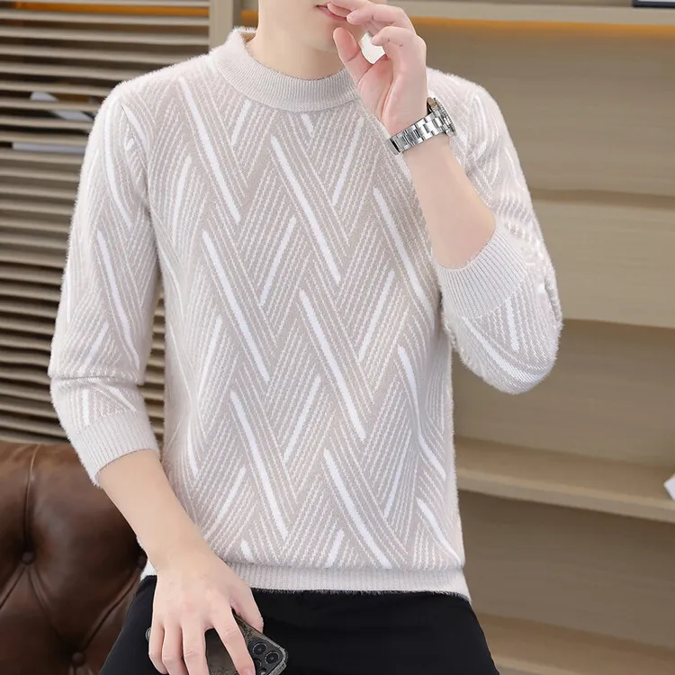 高档加厚毛衣男士秋冬新款不起球针织衫百搭潮流男休闲保暖打底衫