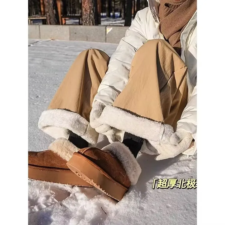 超厚北极绒休闲裤男女冬季潮牌宽松慵懒风保暖棉裤重磅百搭直筒裤