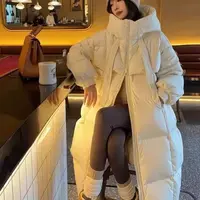 【现货直发】飘带长款冬季羽绒服加厚保暖连帽时尚简约百搭外套