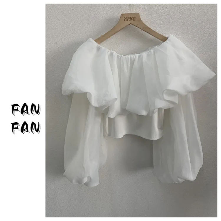 FANFAN {辣妹纯欲泡泡袖}一字肩衬衫