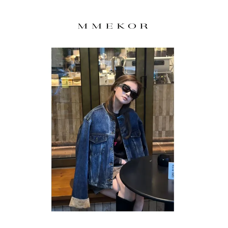 MMEKOR“罗丹情人”外套 2025新款秋款普赛克丹宁上衣 30157