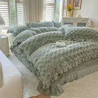 【兔绒花】兔兔牛奶绒 雕花工艺 保暖亲肤 韩版轻奢 床品套件