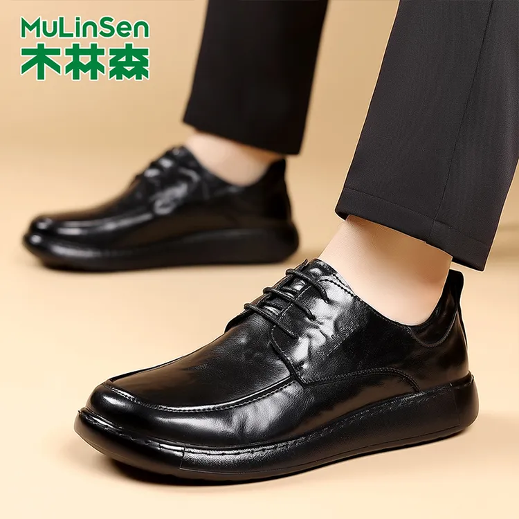 木林森男士皮鞋爸爸鞋宽头秋季秋冬休闲男鞋厚底软底软面新款舒适
