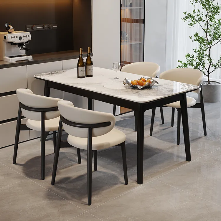 实木岩板餐桌白蜡木家用餐厅小户型现代简约轻奢北欧长方形吃饭桌