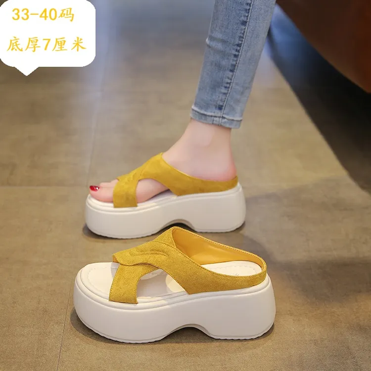 33-40码7cm厚底拖鞋女外出高颜值时尚百搭增高一字凉拖2025夏新款
