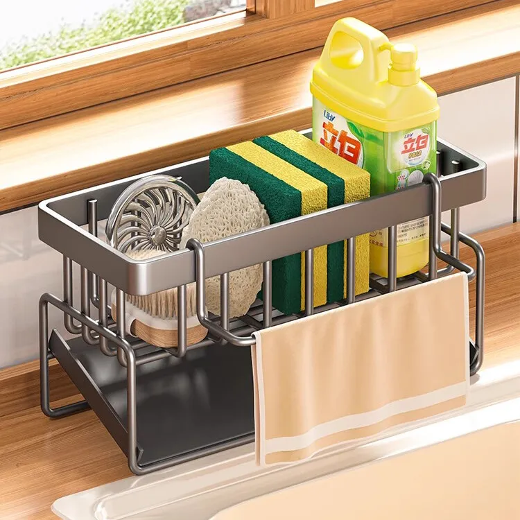 厨房置物架抹布海绵精钢丝球收纳沥水架家用免打孔水龙头水槽神器