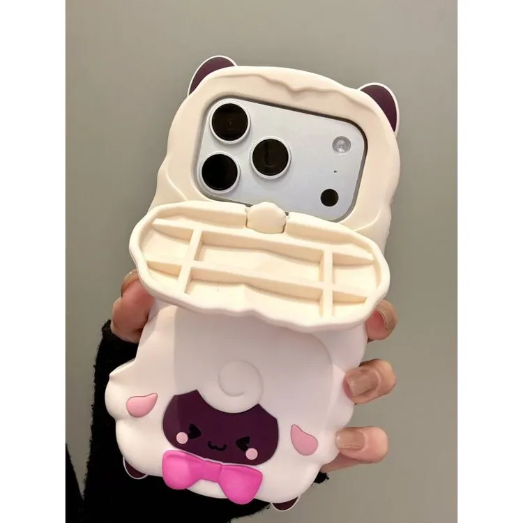 童趣可爱翻盖蝴蝶结绵羊适用ihone17promax苹果16p手机壳15新款14