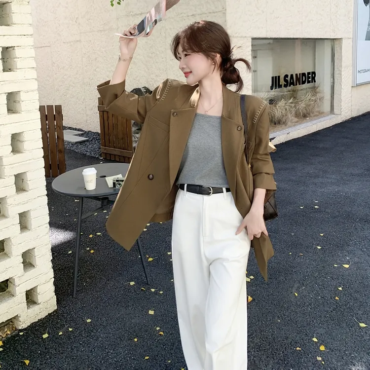 咖色复古高级感气质西装外套女2025秋新款韩系老钱风时尚休闲西服