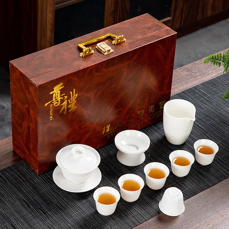 高品质羊脂玉白瓷功夫茶具套装中式全套轻奢商务送礼陶瓷礼品