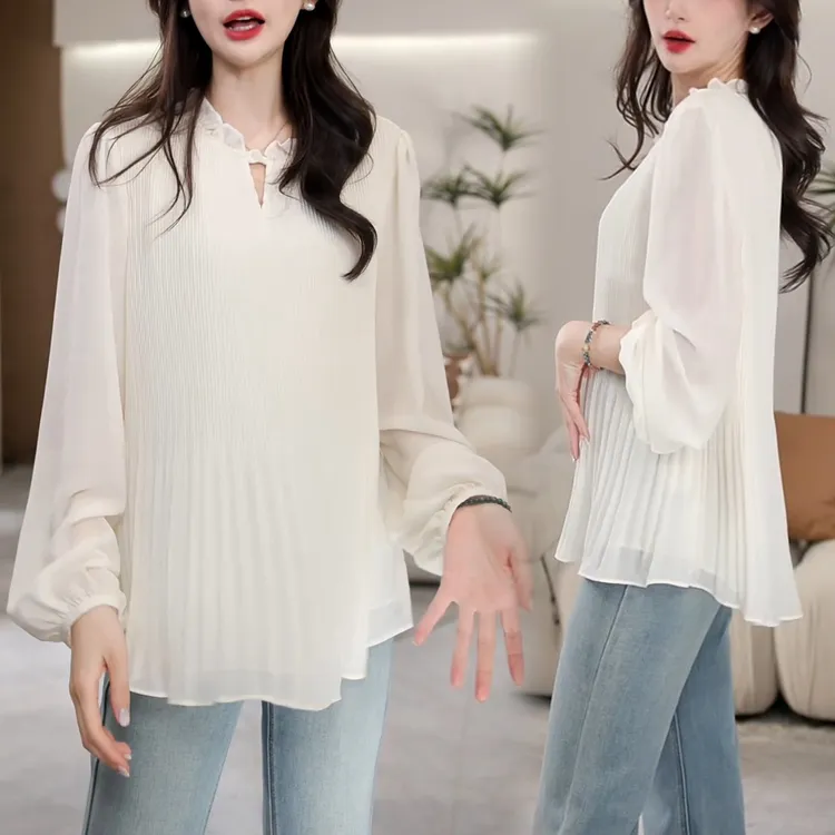 时尚宽松设计感百搭显瘦衬衫上衣秋季新款大码气质木耳边小衫女潮