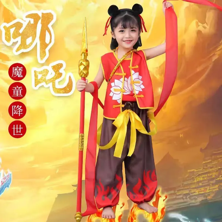 哪吒cos服 魔童降世万圣节女童衣服全套万圣节表演服装 道具全套