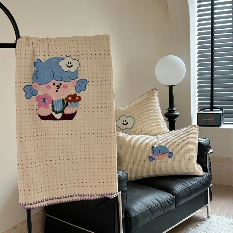 celing2025春夏新款卡通毛巾绣A面全棉双层纱加密绗缝贝壳边床盖