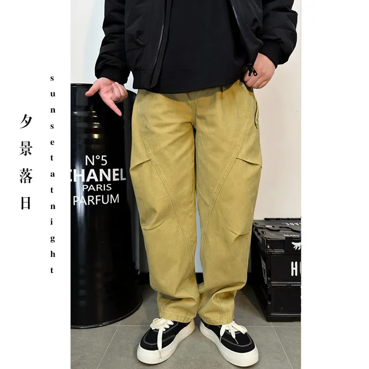 【cityboy】秋冬款拼接设计微锥防鼓包百搭工装直筒长裤A0150