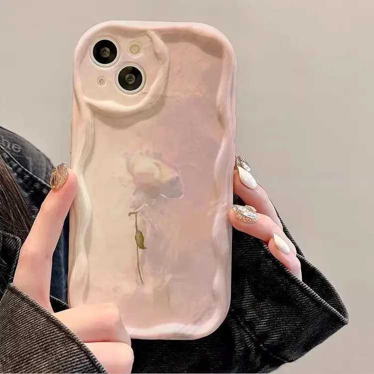 适用苹果15promax手机壳iPhone14/13渐变油画玫瑰11/12硅胶软壳xs