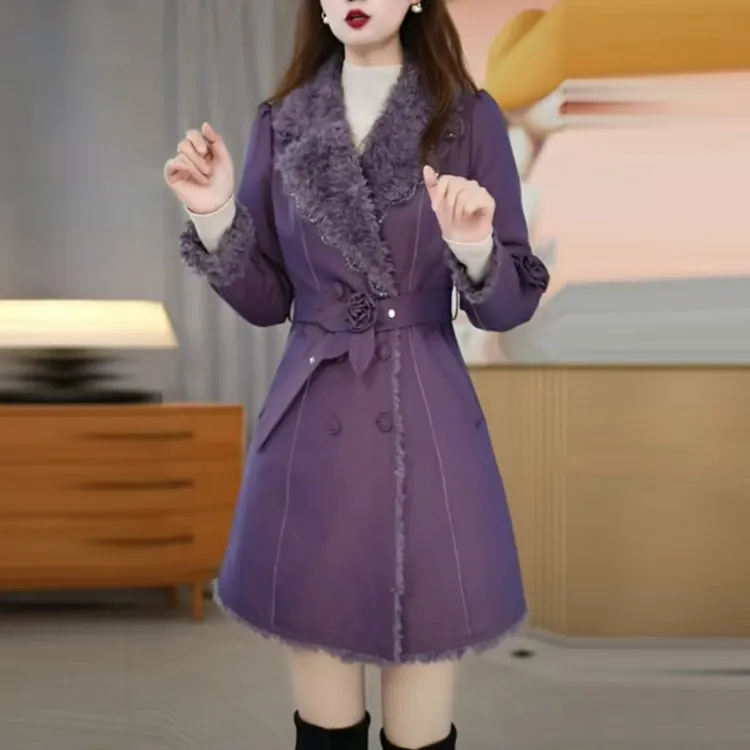加绒加厚外套2025冬季新款高级感时尚显瘦紫色氛围感气质保暖大衣