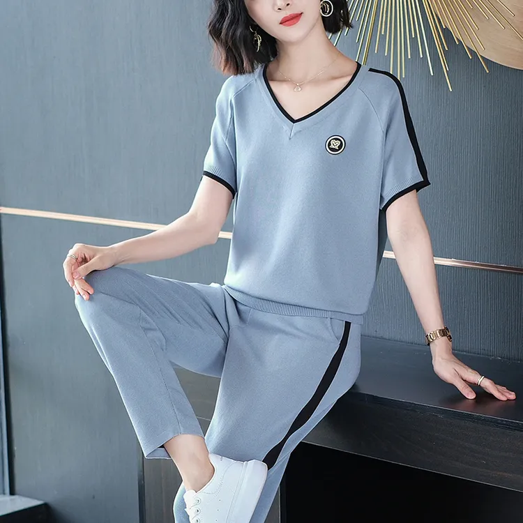 JOZDICE/纪治迪哲运动套装夏季针织冰丝宽松洋气跑步运动服套装女