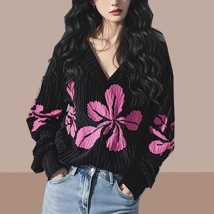 时尚印花宽松卫衣女士2025春秋季新款高级感百搭显瘦上衣洋气女装