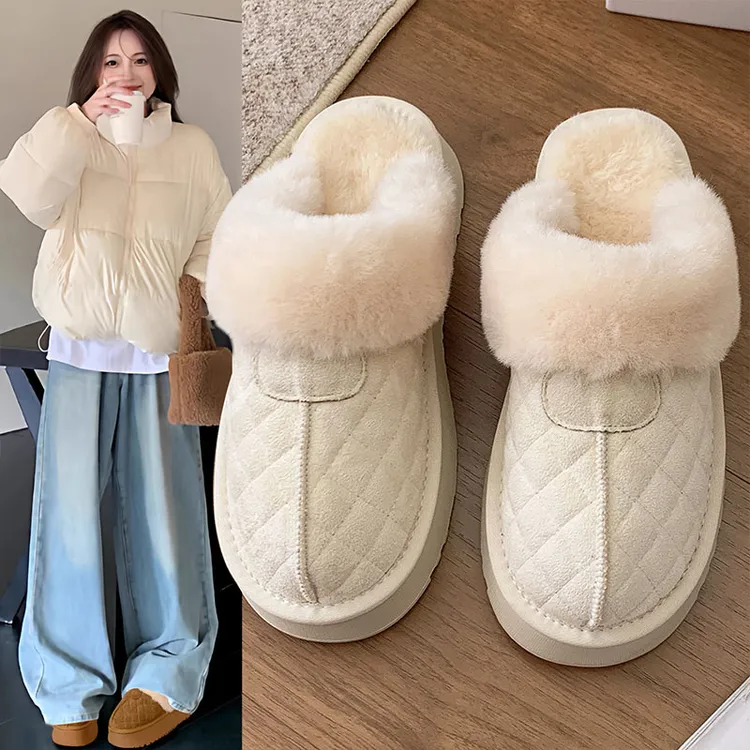 白色雪地靴毛毛鞋女2025新款冬季加厚保暖包头懒人半拖一脚蹬棉鞋