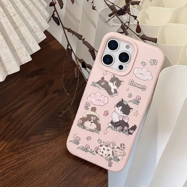 猫咪卡通手机壳苹果16pro粉色适用iPhone13/14promax防摔少女可爱