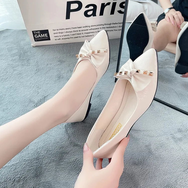 蝴蝶结软底尖头单鞋女平底2025春秋季新款浅口舒适春秋瓢鞋豆豆鞋
