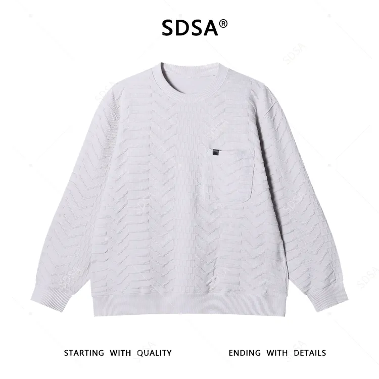 SDSA秋季新款男士痞帅韩系简约纯色条纹口袋套头圆领卫衣百搭时尚