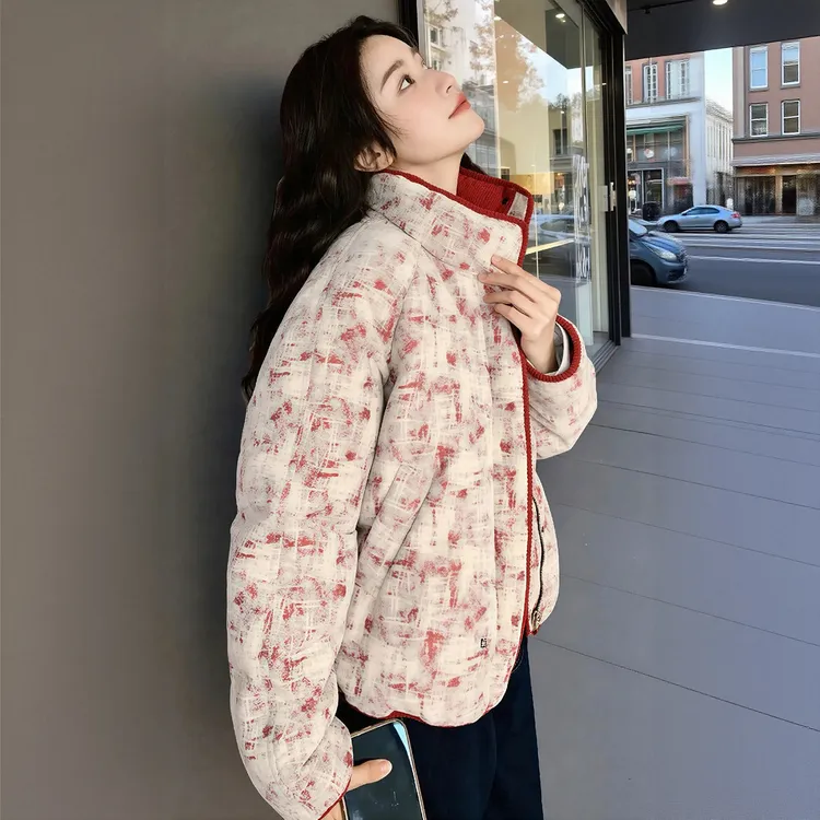 巨好看的秋冬季氛围感安可拉红撞色棉服女可盐可甜减龄小香风外套