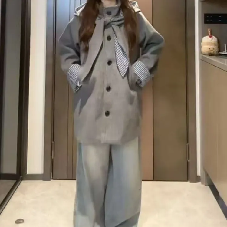 慵懒风毛呢外套女2025新款秋冬高级感大衣遮肉显瘦上衣冬