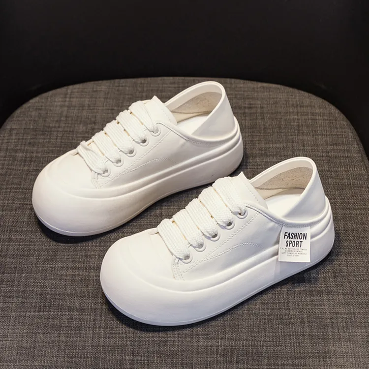 万达撤柜头层牛皮两穿小白鞋女厚底2025新款丑萌大头鞋软底娃娃头