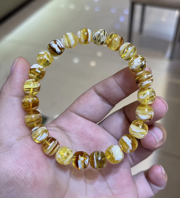 10mm收藏级橘底拉丝彩沁蜜蜡老型手串女款气质时尚百搭复古黄色