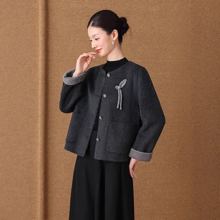 红色双面羊绒大衣女2025秋冬新款喜婆婆婚宴妈妈羊毛呢短外套