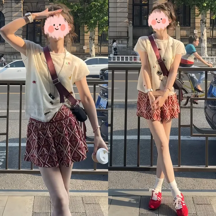 2025夏季新款时尚洋气复古减龄短袖针织衫+碎花短裙两件套韩版潮