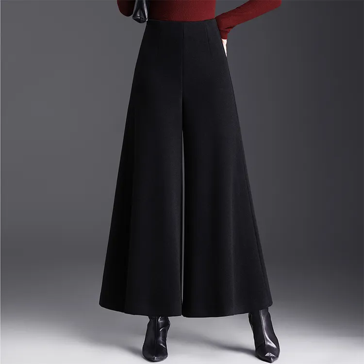 加厚醋酸羊毛呢阔腿裤女秋冬新款甩裤长裤宽松高腰显瘦裙裤九分裤