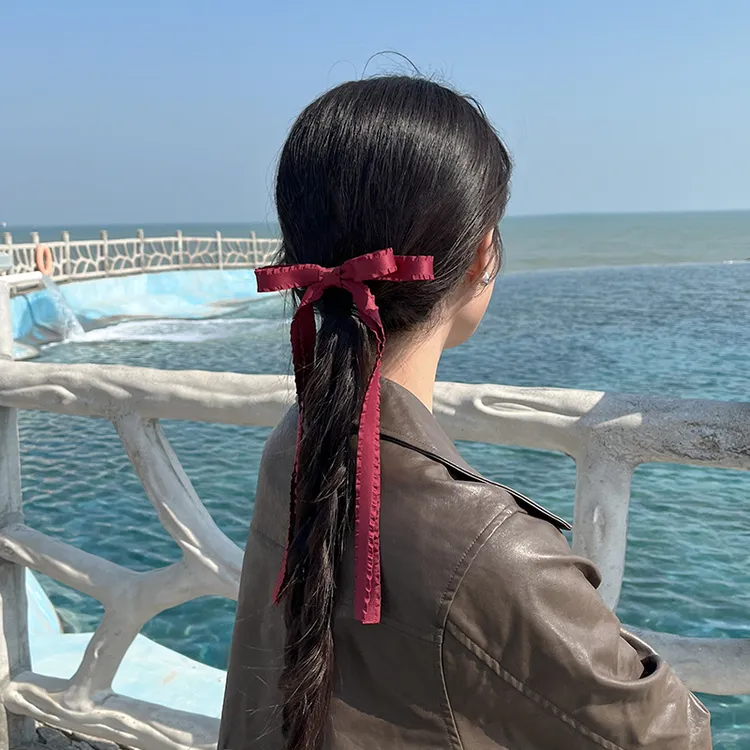 红色新年元旦蝴蝶结飘带发夹女后脑勺半扎发新款发卡发饰鸭嘴夹