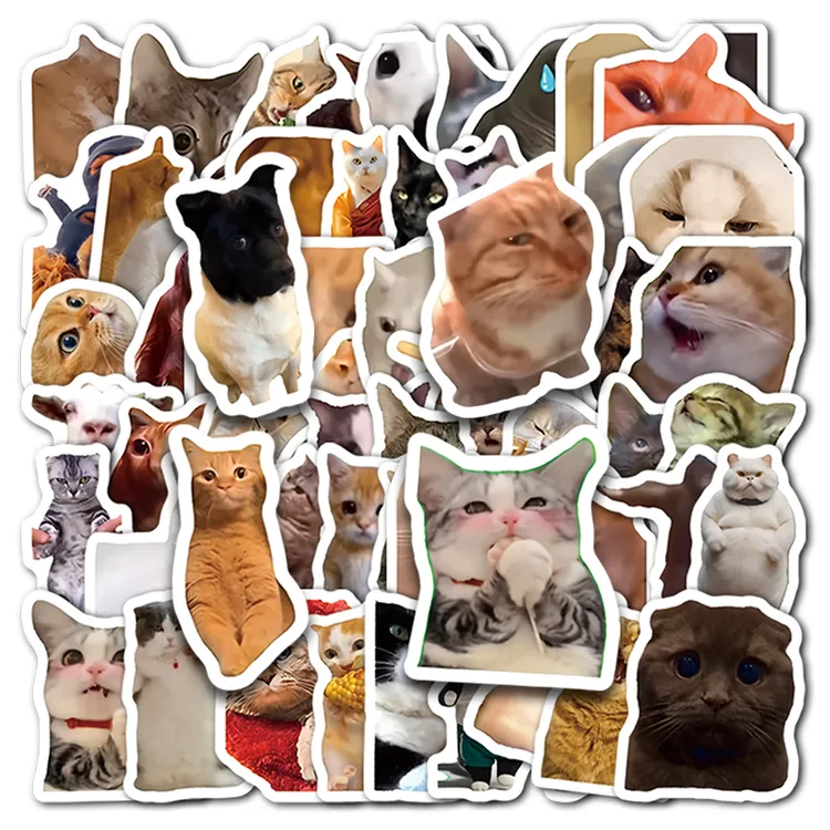 100枚新款猫meme贴纸可爱搞笑表情包鬼畜猫咪ins风梗图咕卡防水