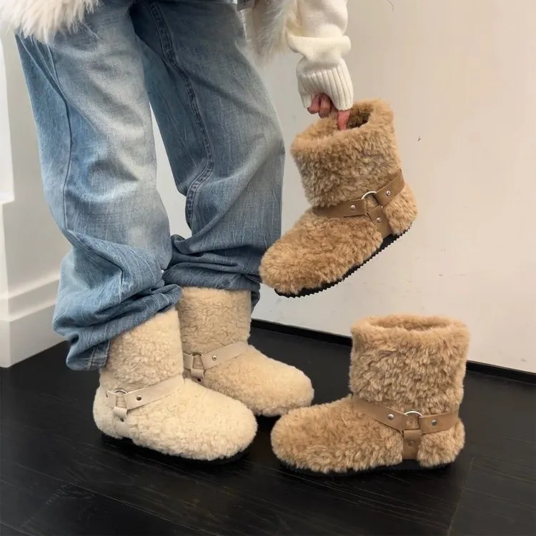 “圣诞限定”泰迪短靴“5cm”小众设计百搭冬季毛绒绒圆头韩版雪地靴
