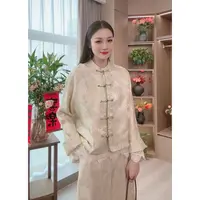 【锦苏】2025新款春季新中式上衣宽松国风提花立领女装人丝气质外套