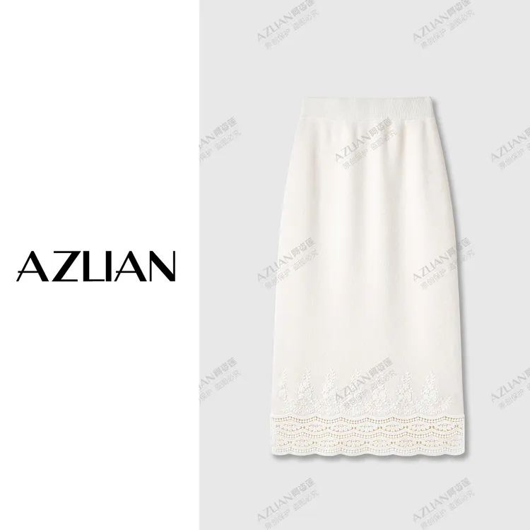 法式气质下摆镂空钩花两侧开叉显腿长直筒包臀半身裙女 PX-2143