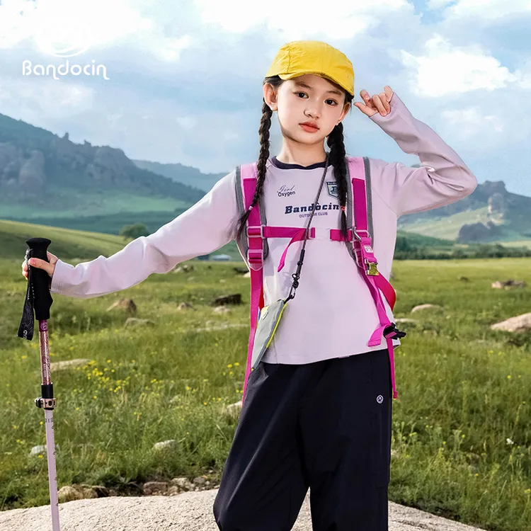 BANDOCIN/半度闲女童秋季新款T恤长袖透气舒适童装运动打底上衣