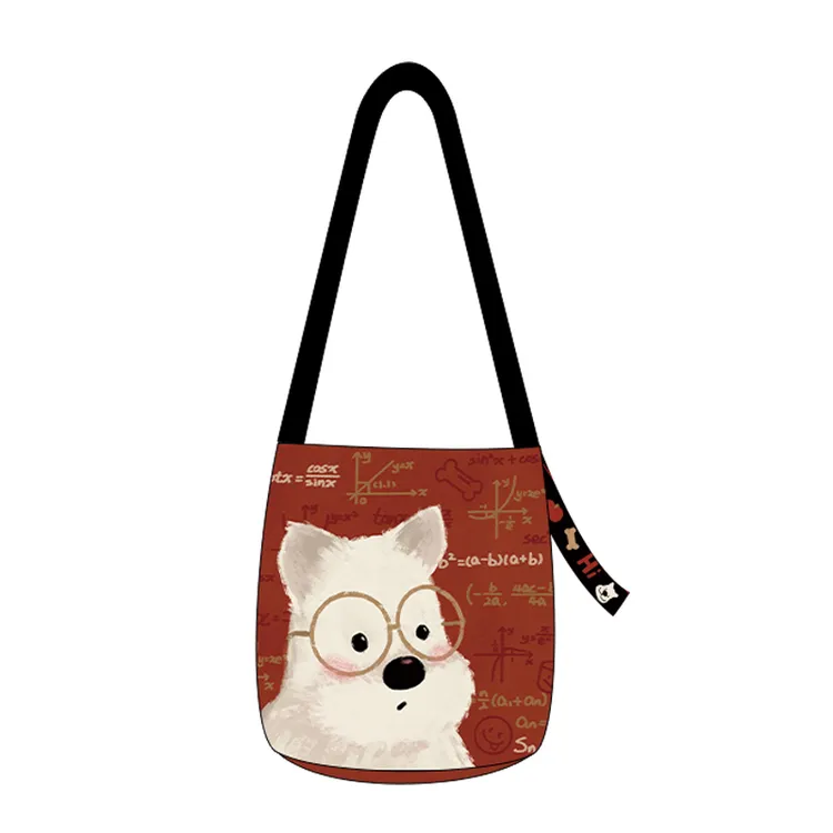 艺术鸭设计师原创学霸小狗飘带多用水桶包单肩斜跨女手提通勤百搭
