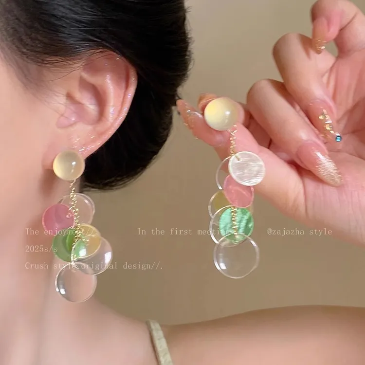 合金贝壳耳饰 彩色流苏耳坠女夏天多巴胺海边度假风耳环2025新款