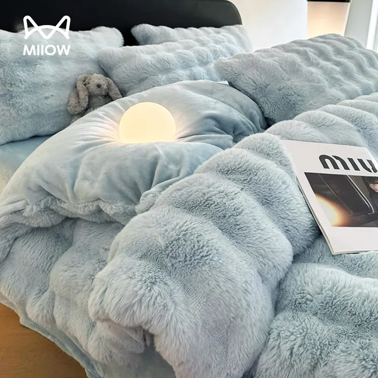 兔毛绒床上四件套冬季双面加厚牛奶绒珊瑚绒法兰绒被套宿舍三件套