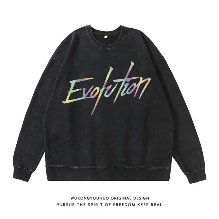 谢霆锋进化演唱会镭射同款潮牌复古水洗做旧宽松重磅应援圆领卫衣