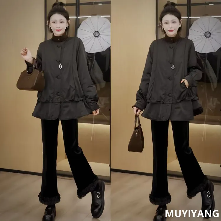 【枫音】设计感小众假两件夹棉高定版棉衣百搭外套衣长7425-631#