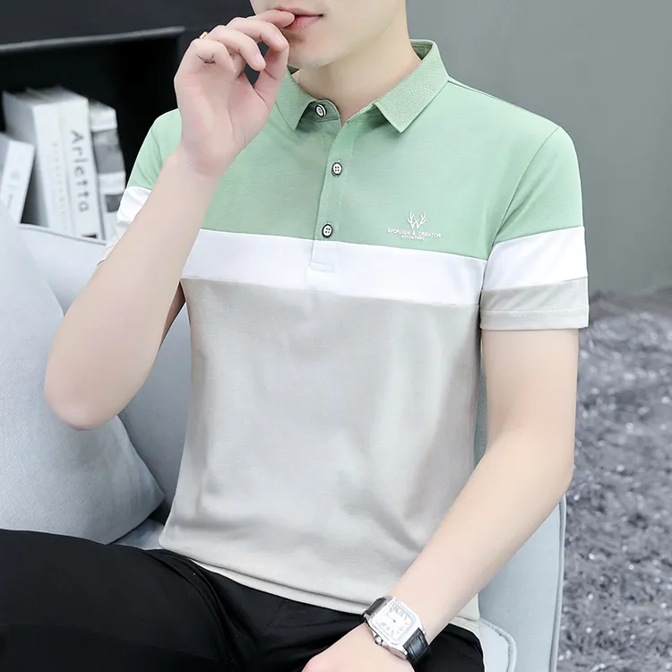 男士polo衫男短袖翻领T恤夏季拼接休闲百搭潮流半袖商务韩版上衣