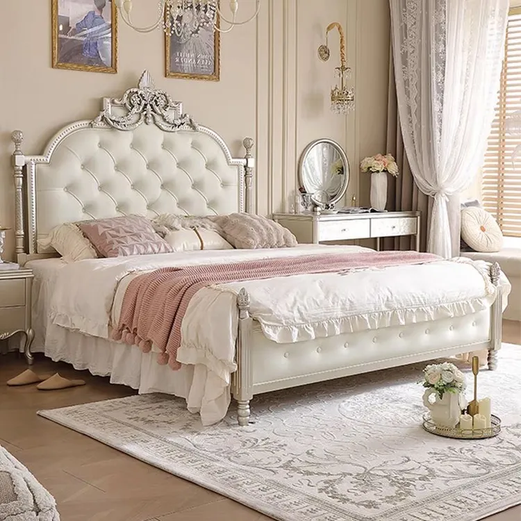 美式床轻奢实木床法式床欧式宫廷雕花公主床床1.8米x2米主卧大床